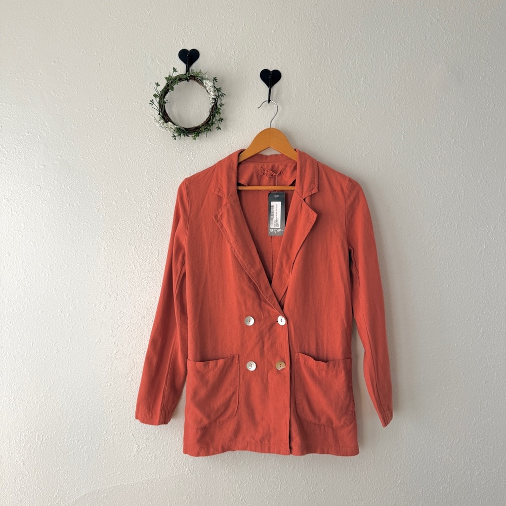 Misty Gal Rust Linen Double Breasted Blazer Size Small NWT